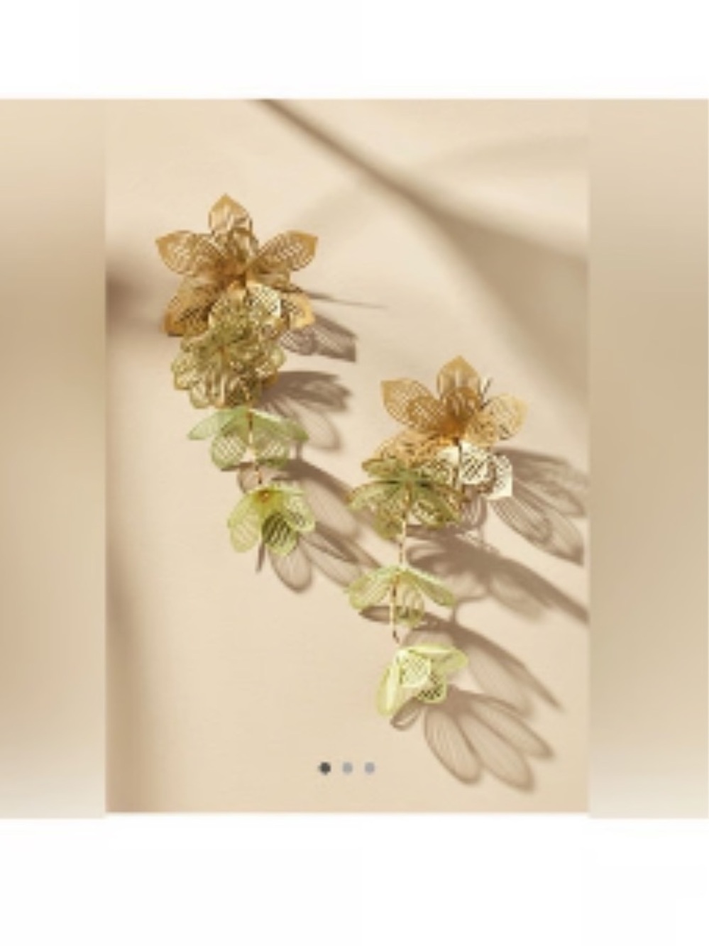 Anthropologie Sunset Gold and Light Green Floral Drop Earrings